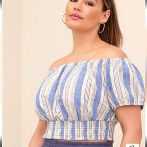 New Torrid Linen Striped Off Shoulder Crop Top 5 5X